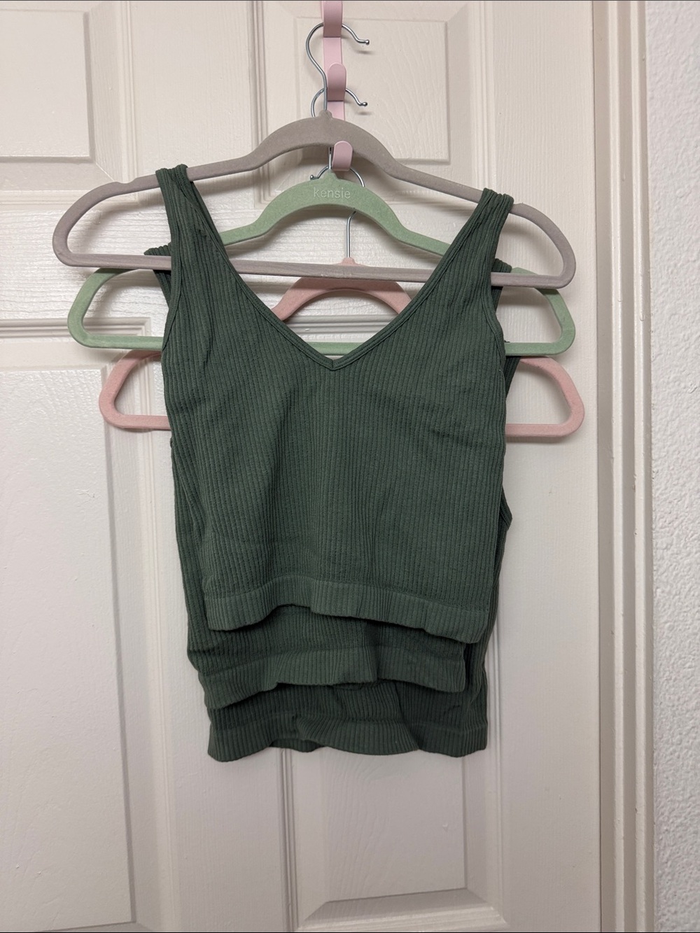 Free people Ribbed V-Neck Tank Top in Olive Green